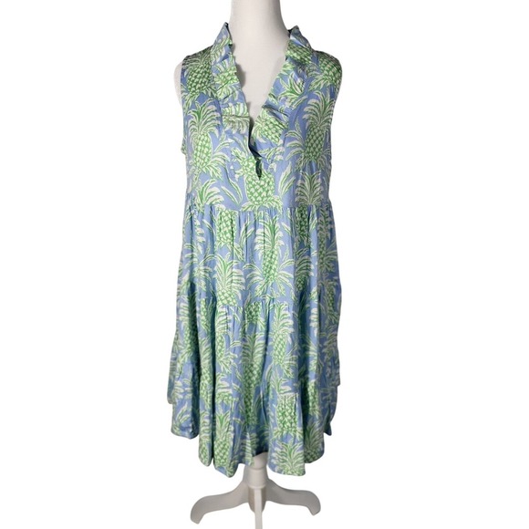 Crown & Ivy Summer Sleeveless Dress Pineapple Print Ruffle Neck Casual Size S - Picture 1 of 8